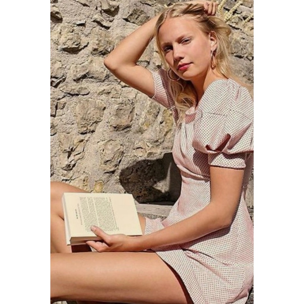 Free People Penelope Mini Dress Retro Boho Size S stretchy pink red stretchy